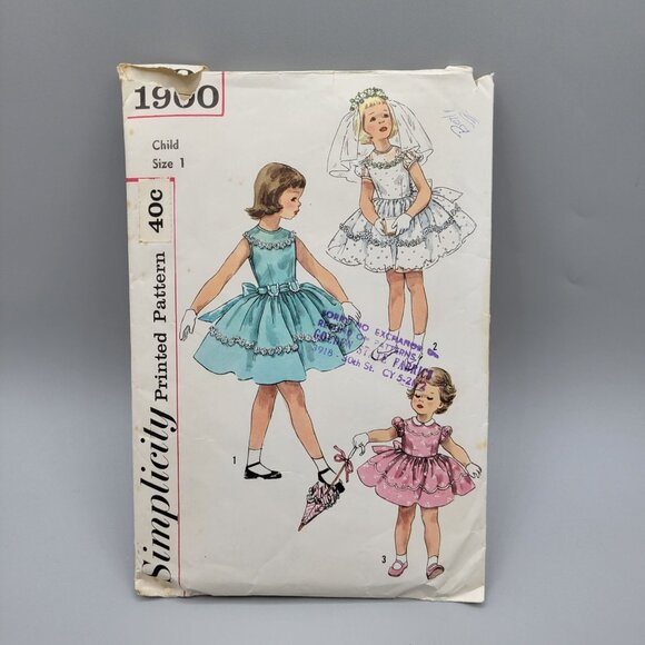 Simplicity 1956 Child's One Piece Dress Sewing Pattern #1900 Size 1 - Picture 1 of 3